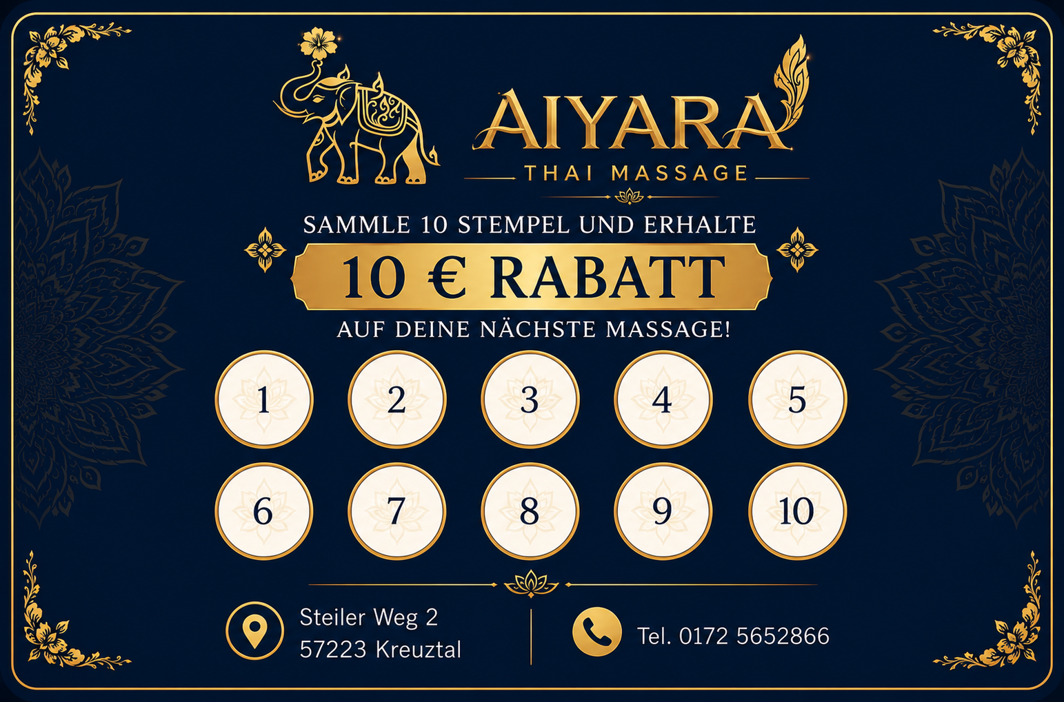 Aiyara Thai Massage Stempelkarte Rückseite